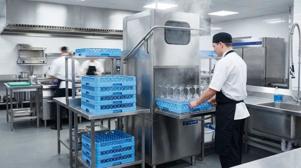 Crystalware vs Standard Glassware: Which Is Right for Your Restaurant? 3 Commercial glasswasher used for restaurant glassware cleaning