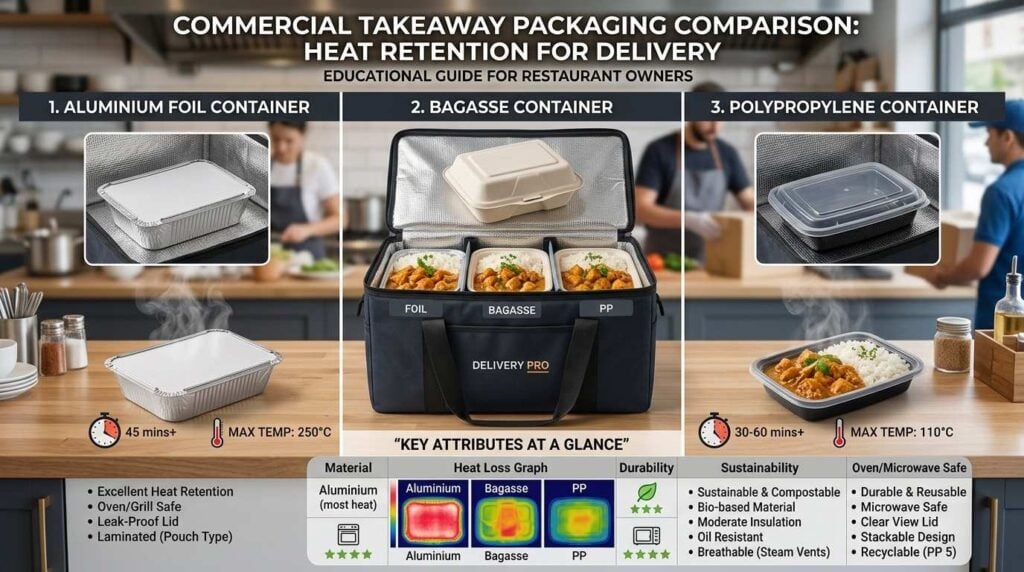 Heat retention comparison between takeaway container materials