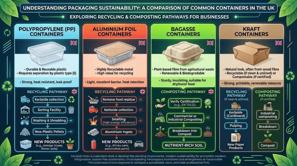 Recyclable and compostable takeaway packaging comparison