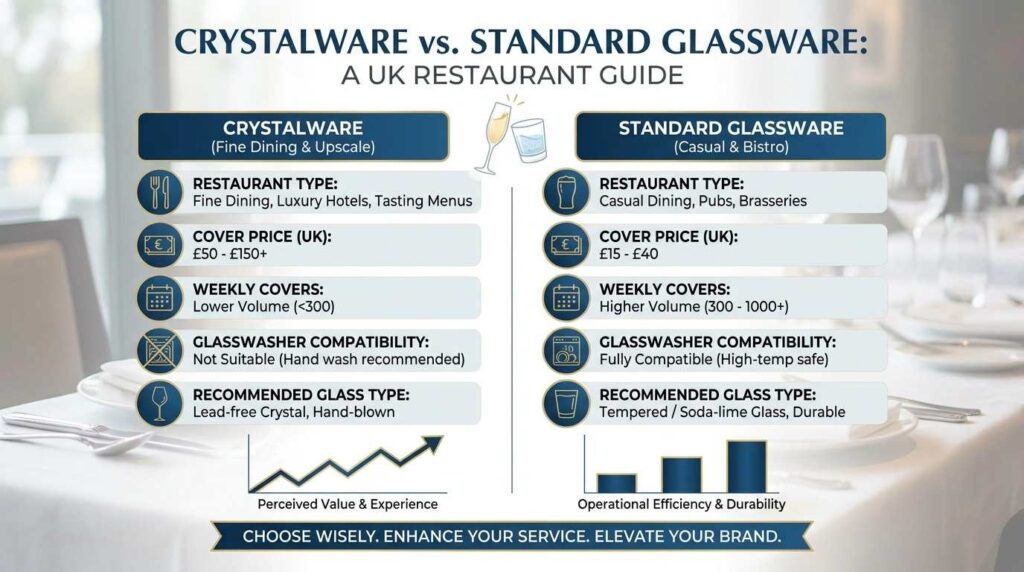 Crystalware vs Standard Glassware: Which Is Right for Your Restaurant? 1 Crystalware versus standard glassware decision guide for UK restaurants