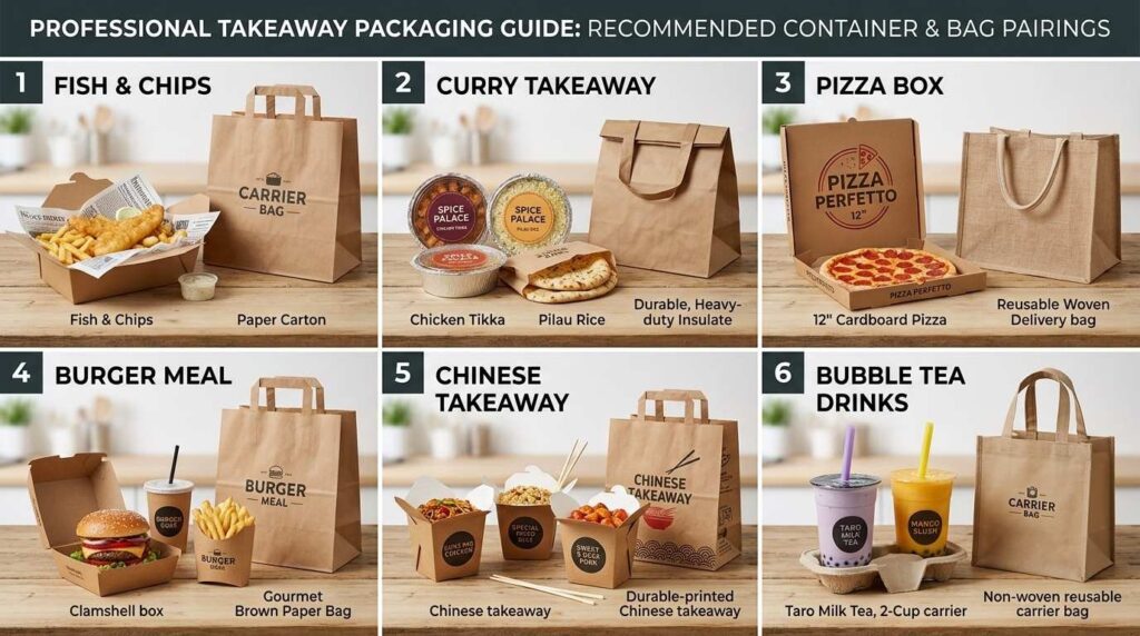 Recommended takeaway bags for different food businesses.