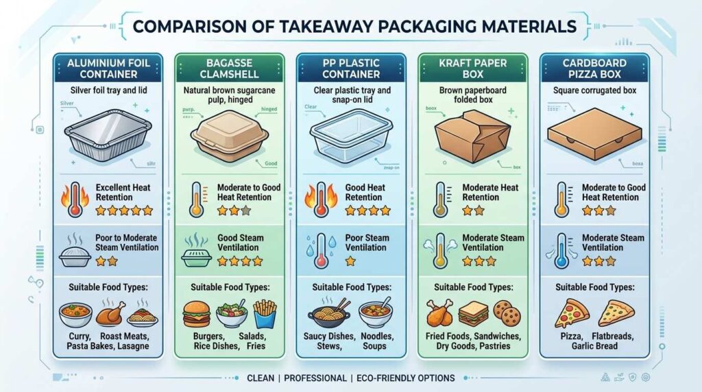 How to Package Hot Food for Delivery Without Losing Quality 3 Takeaway packaging material comparison for heat retention and ventilation