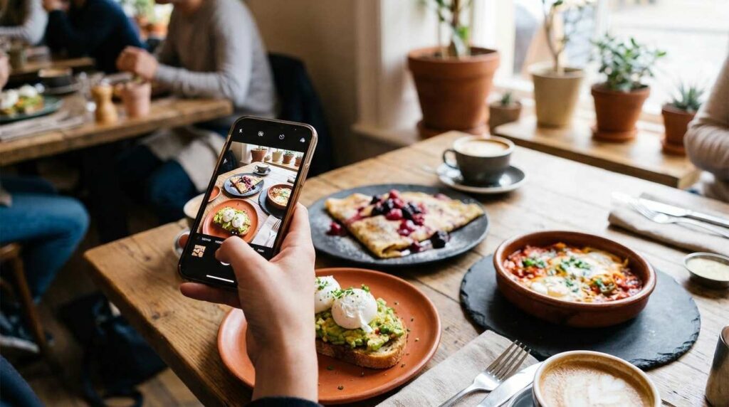 Coloured vs White Crockery: What Does Your Tableware Say About Your Restaurant Brand? 3 Smartphone photographing coloured crockery food presentation in a restaurant