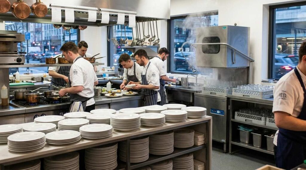 How to Calculate How Much Crockery a Restaurant Needs: The Definitive Formula 1 Commercial restaurant crockery stacked and ready for service in a professional kitchen