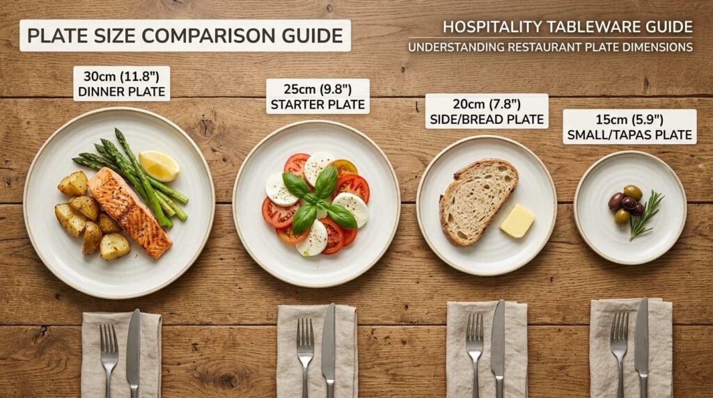 How to Calculate How Much Crockery a Restaurant Needs: The Definitive Formula 3 Comparison of common restaurant plate sizes used in commercial food service