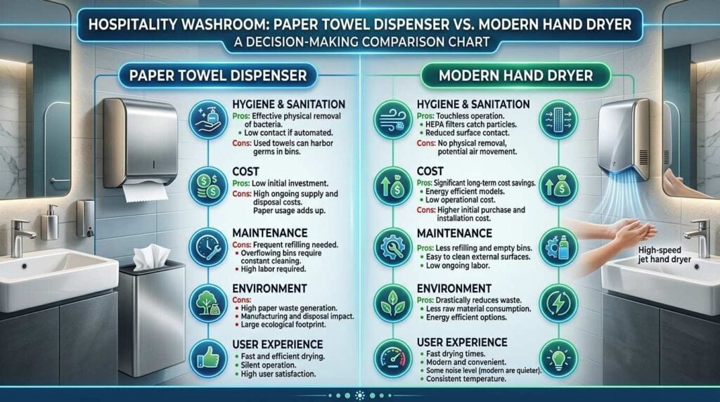 Paper towels versus hand dryers in hospitality washrooms