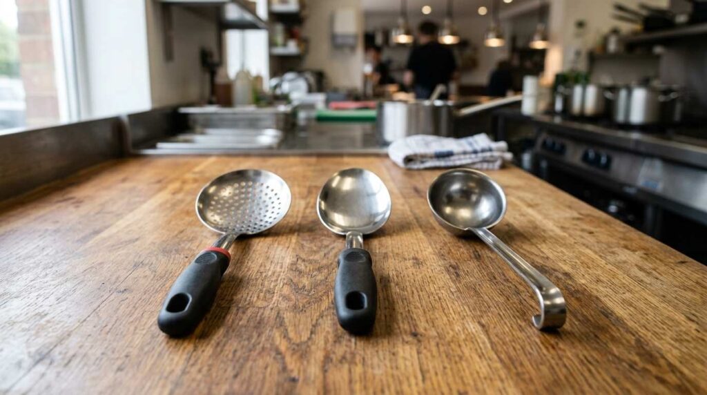 Spoodles, Serving Spoons & Buffet Cutlery: What Caterers Actually Need 4 Spoodle, serving spoon and ladle used in commercial catering.