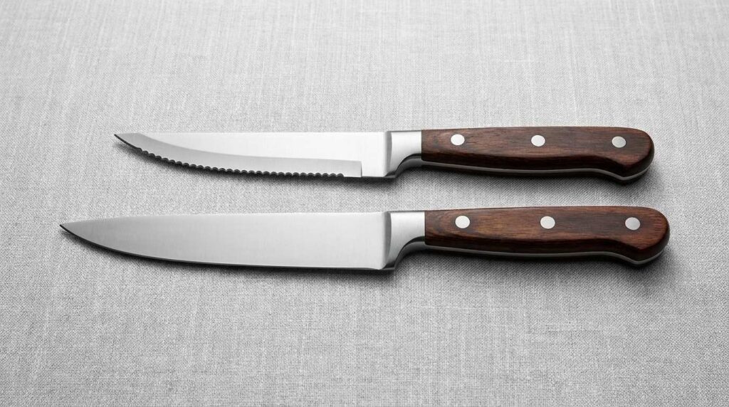 Steak Knife Sets for Restaurants: A Buyer's Guide to Blade, Handle & Maintenance 5 Short and long blade restaurant steak knives compared.