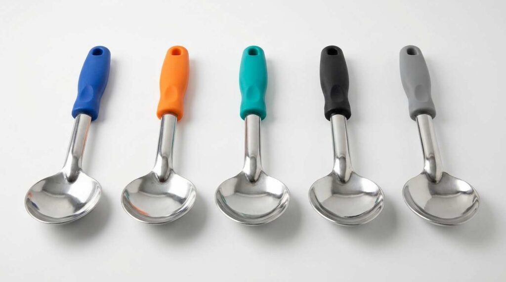 Spoodles, Serving Spoons & Buffet Cutlery: What Caterers Actually Need 2 Colour-coded commercial spoodles used for portion control in catering.